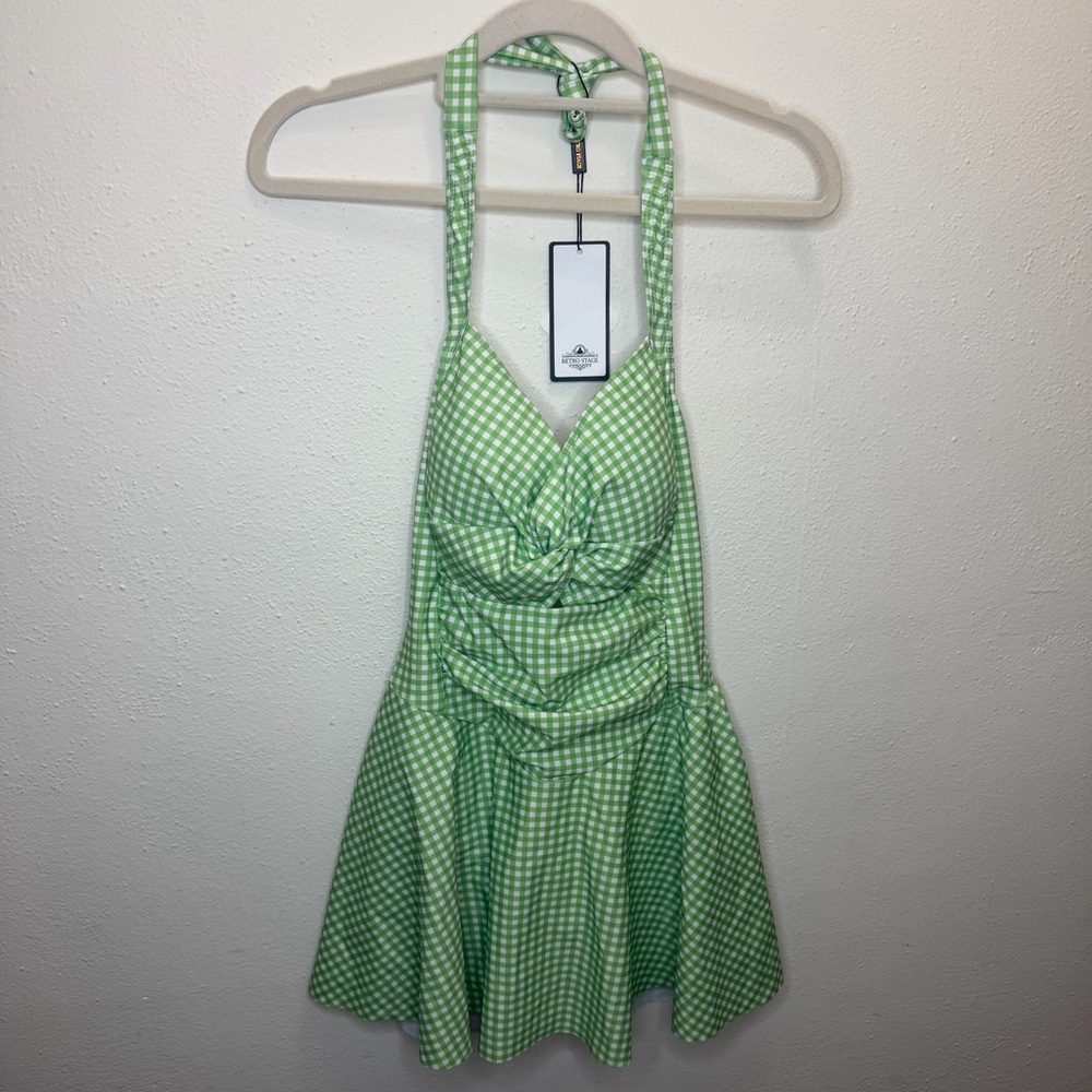 NWT Retro Stage Green and White One Piece Bathing Suiy Size Medium - Picture 5 of 14